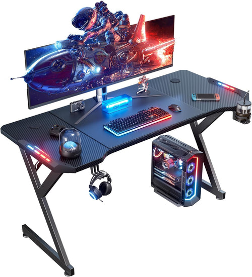 55” Gaming Desk with LED Lights and Carbon Fiber Surface