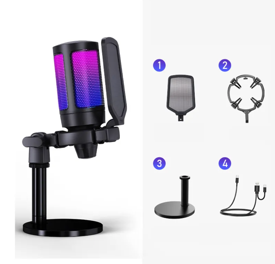 RGB LED Desktop Microphone with Voice Effects – Clear Audio for Gaming, Streaming & Recording