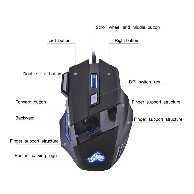 Wired Gaming Mouse 5500 DPI RGB LED – 7 Buttons Optical Gamer Mouse