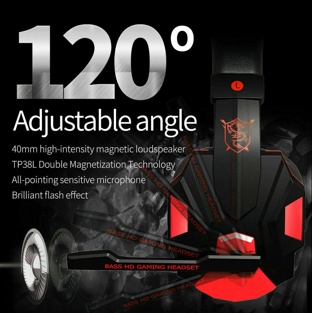 LED Gaming Headset – Stereo Bass & Mic for PC/Console
