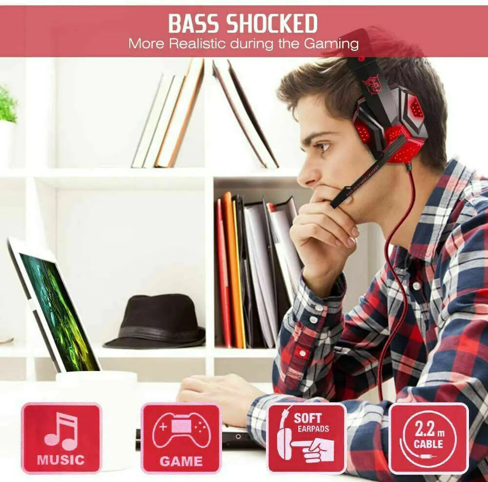 LED Gaming Headset – Stereo Bass & Mic for PC/Console