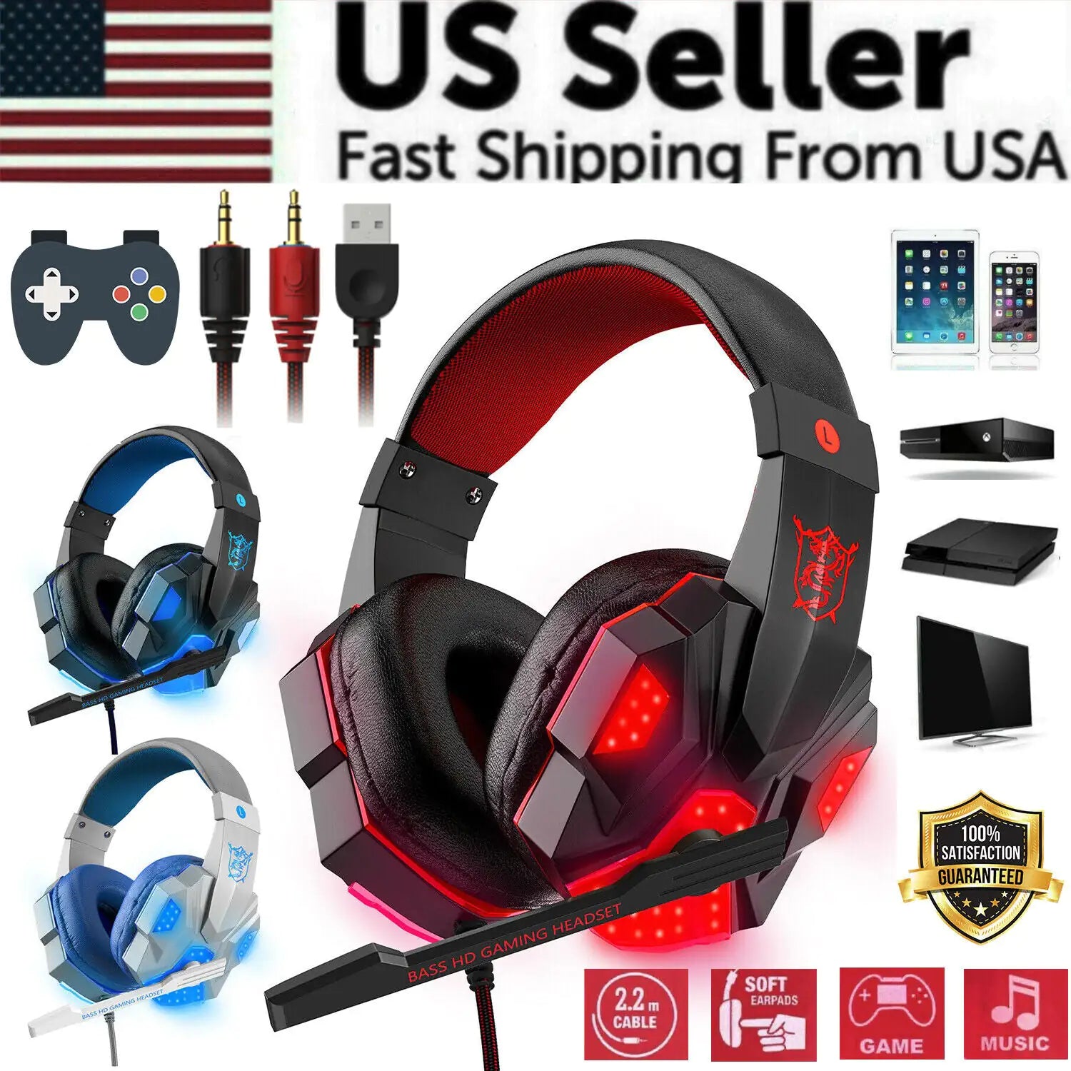 LED Gaming Headset – Stereo Bass & Mic for PC/Console