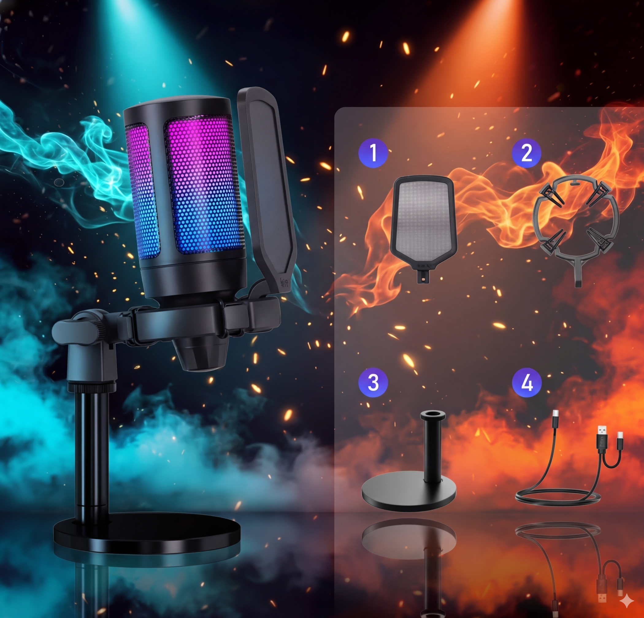 RGB LED Desktop Microphone with Voice Effects – Clear Audio for Gaming, Streaming & Recording