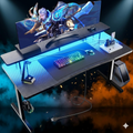 GTRACING 55" RGB Gaming Desk with Monitor Stand, Power Outlet & Carbon Fiber Surface