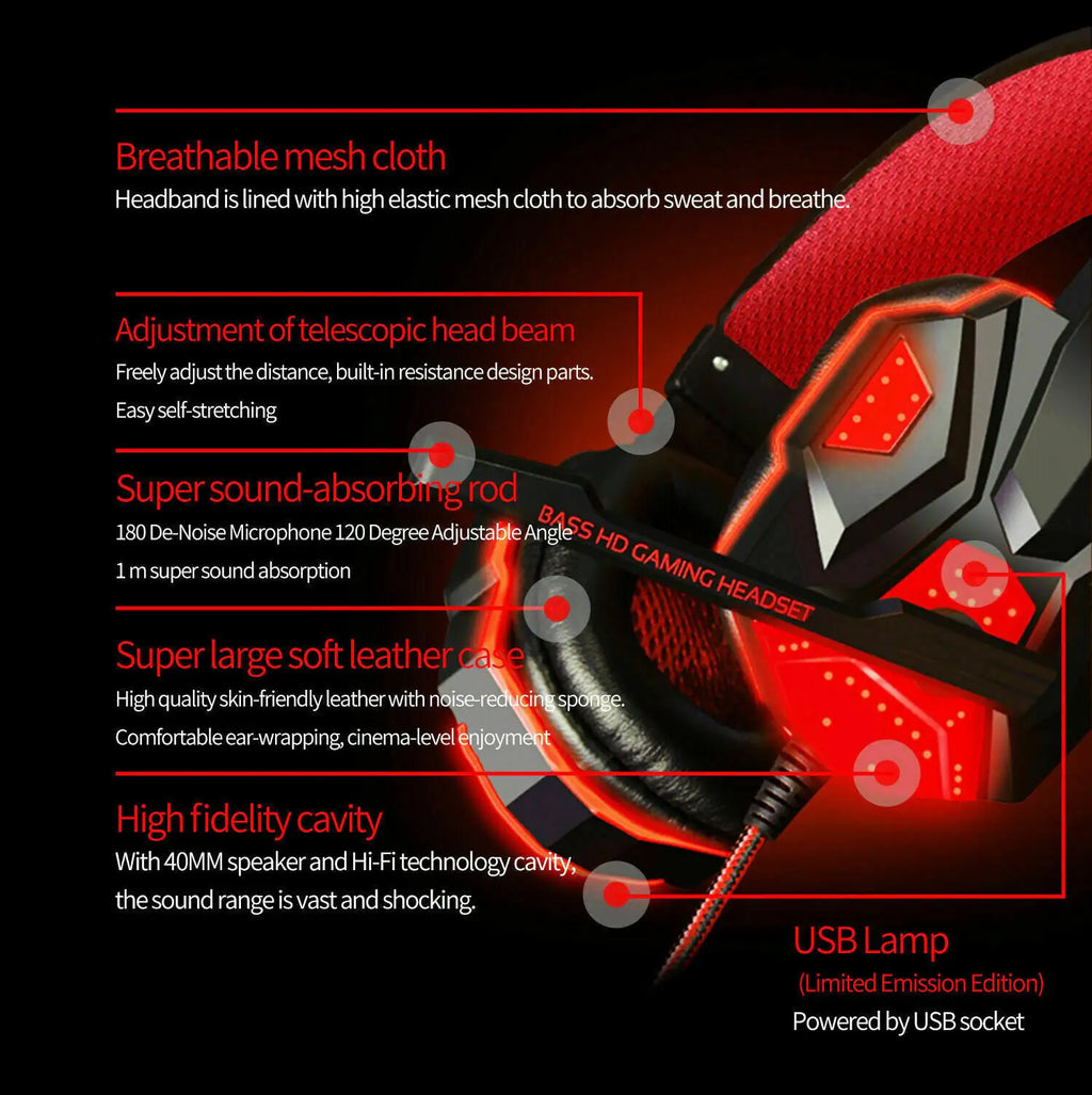 LED Gaming Headset – Stereo Bass & Mic for PC/Console