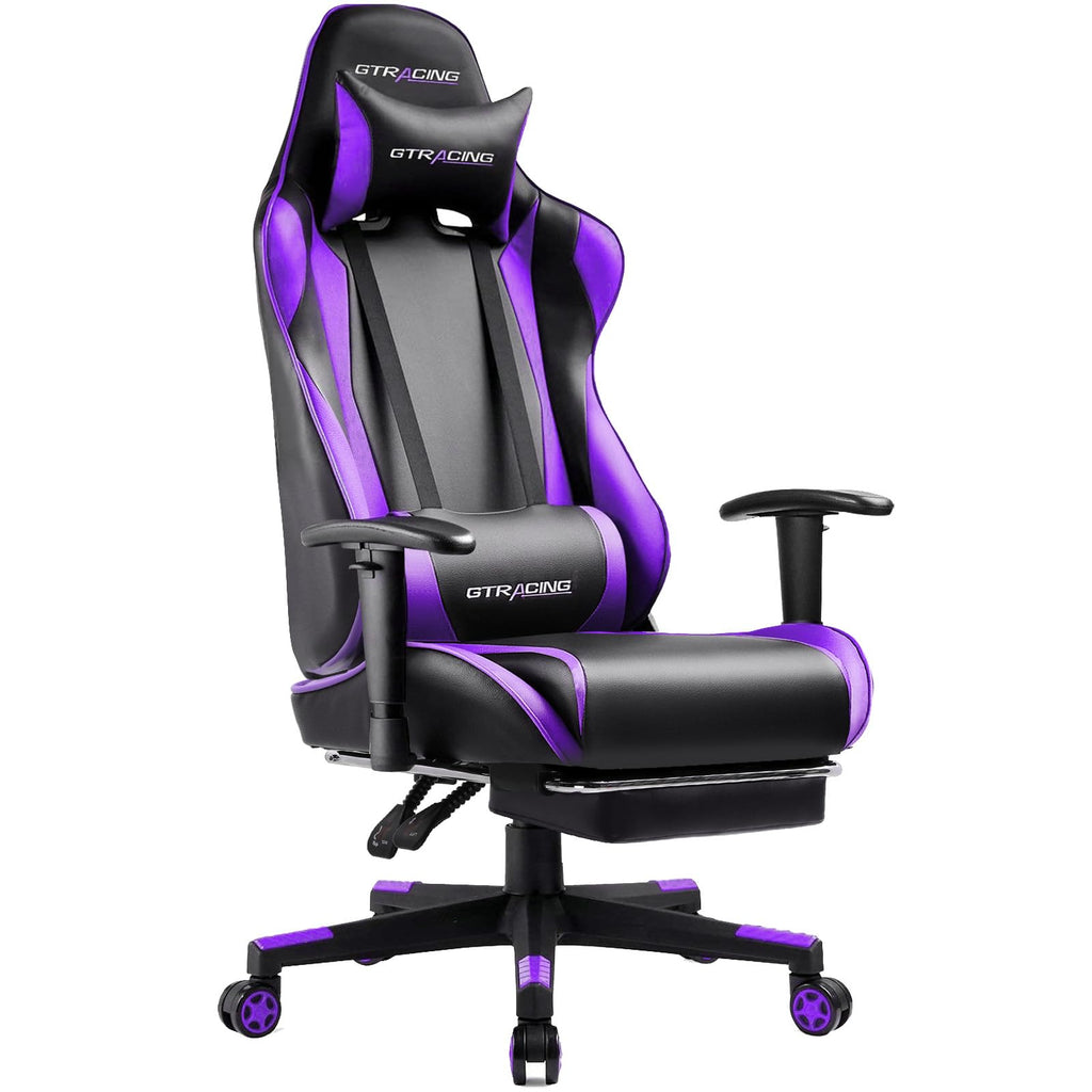 GTRACING Gaming Chair with Footrest – Ergonomic Comfort, Adjustable Recline, Swivel & Lumbar Support, Purple