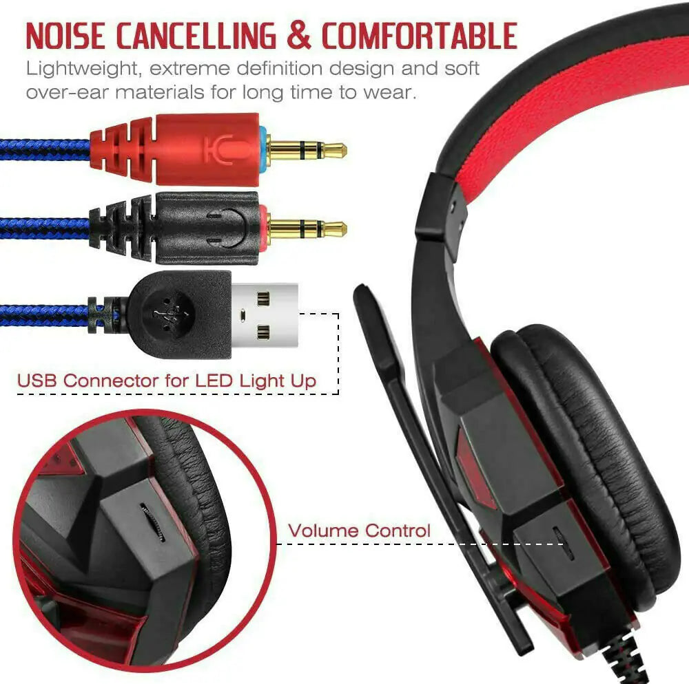 LED Gaming Headset – Stereo Bass & Mic for PC/Console