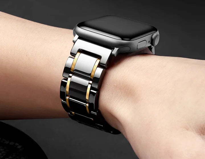 Elegant Ceramic and Metal Strap for Apple Watch | 38–45 mm